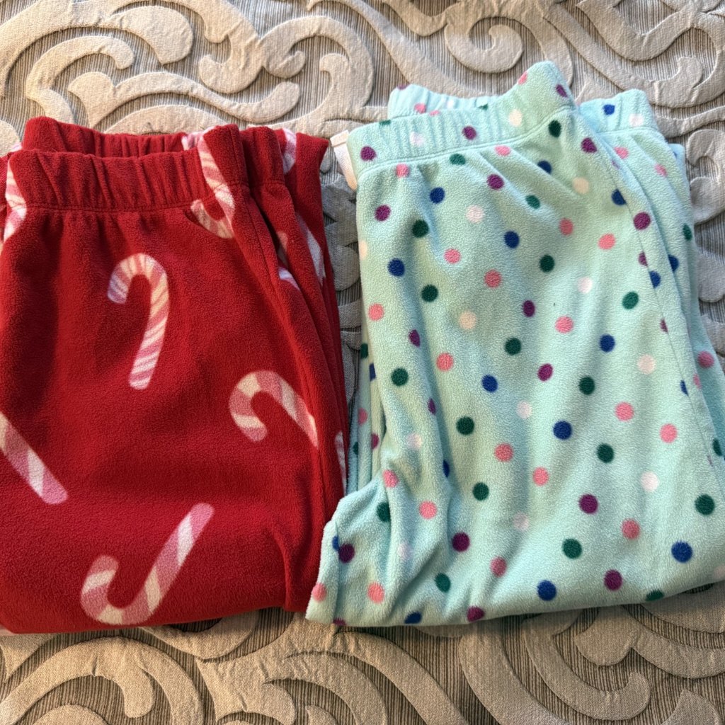 Old Navy Girls Polka Dot Candy Cane Holiday Christmas Fleece Pull On Pj Pants 14